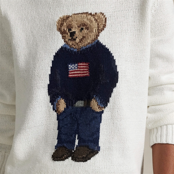 Polo Ralph Lauren Polo Bear Linen-Cotton Crewneck sweater, White Multi